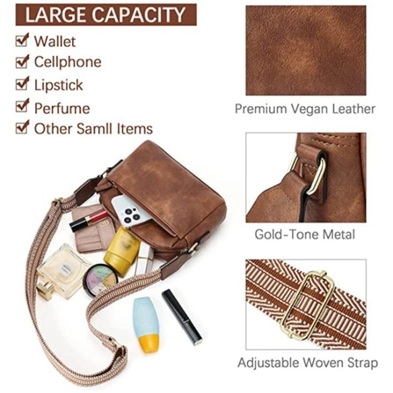 Women's Medium Pu Leather Solid Color Basic Classic Style Square Zipper Crossbody Bag