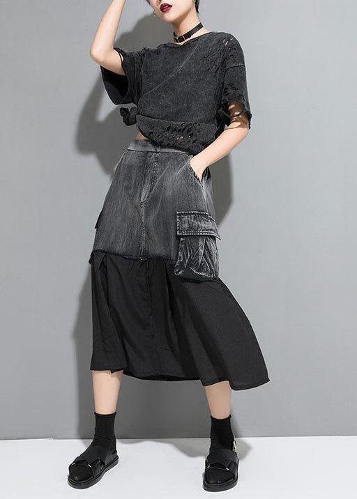 Unique cotton Fitted Street Personality Chiffon Stitching A-Line Skirt