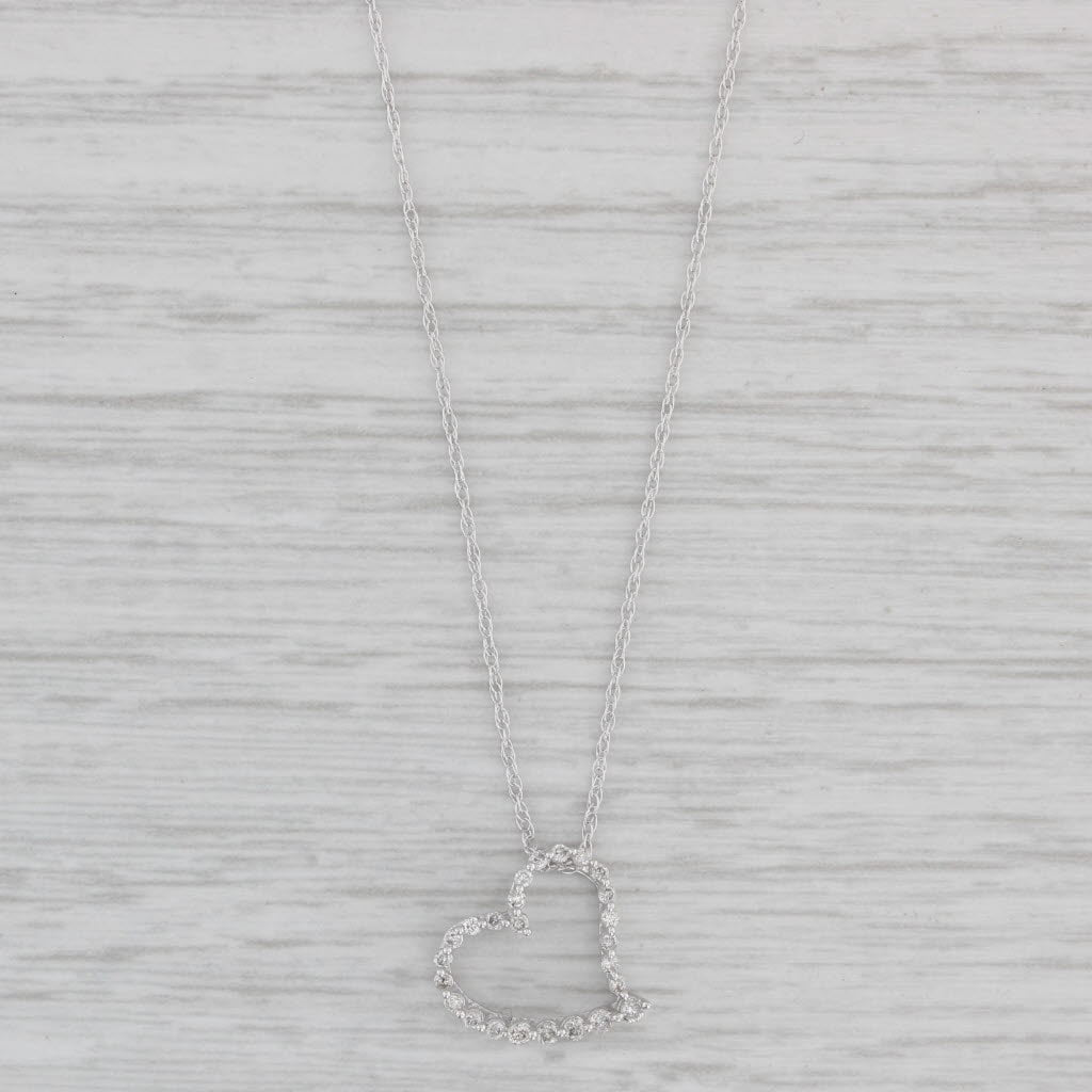 0.11ctw Diamond Floating Heart Pendant Necklace 10k White Gold 20.5 Rope Chain