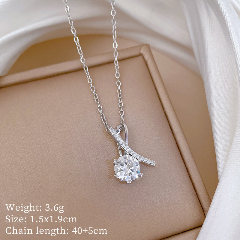 Copper Micro-Inlaid Cross Fashionable And Gorgeous Full Diamond Necklace For Women All-Match Clavicle Chain Titanium Steel
