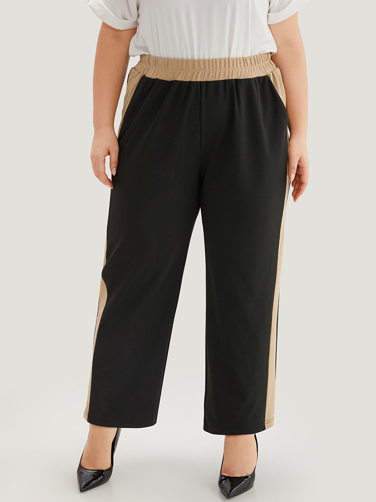 Two Tone Elastic Waist Pocket Pants