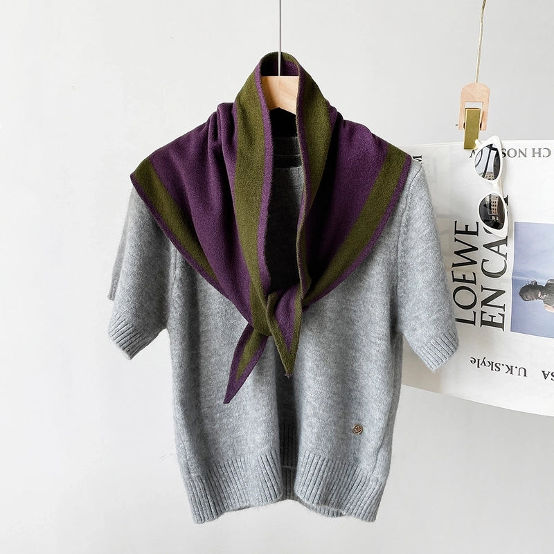 Women's Elegant Color Block Knit Crochet Lace Scarf
