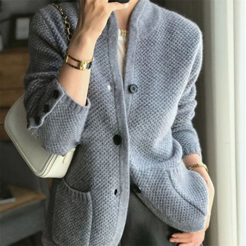 Vintage Stand Collar Loose Buttoned Knitted Cardigan