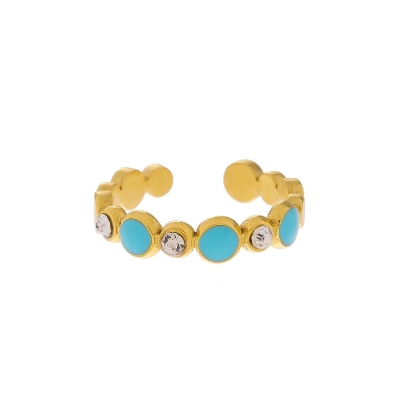 Vintage Style Color Block Stainless Steel 18K Gold Plated Plating Open Rings