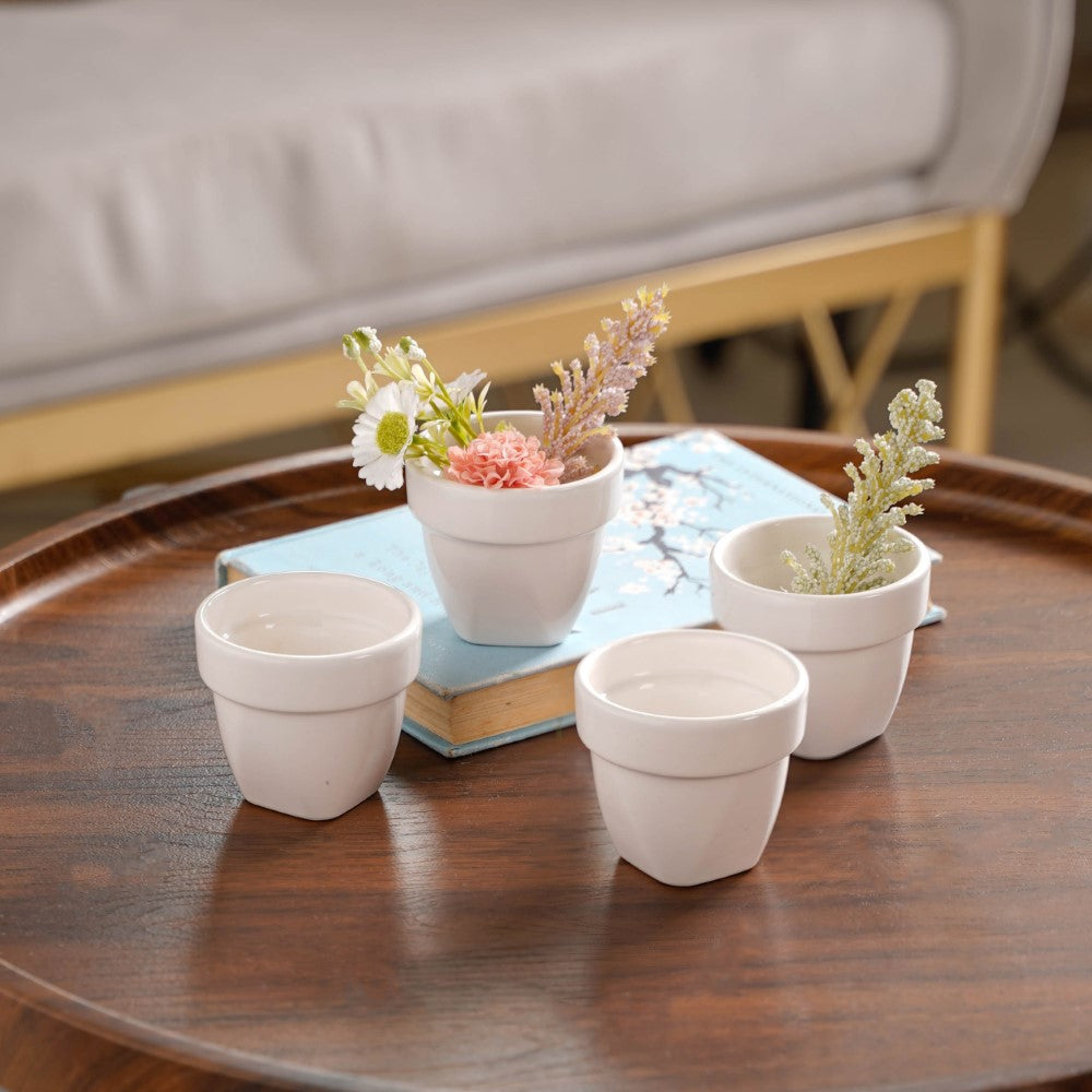 Modern Mini Pot For Decor White Set of 4