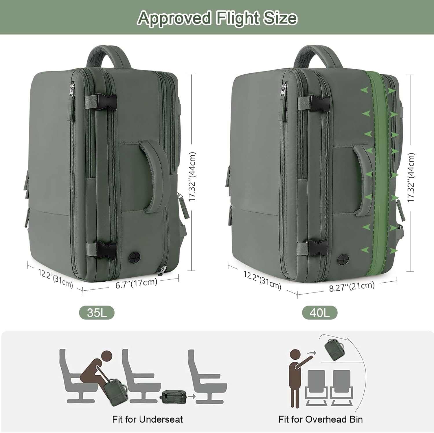 Large Travel Backpack for Women Men, Expandable 40L Carry On Backpack, 17 Inch Laptop Backpack College Bookbag, Waterproof Travel bag as Person Item Flight Approved