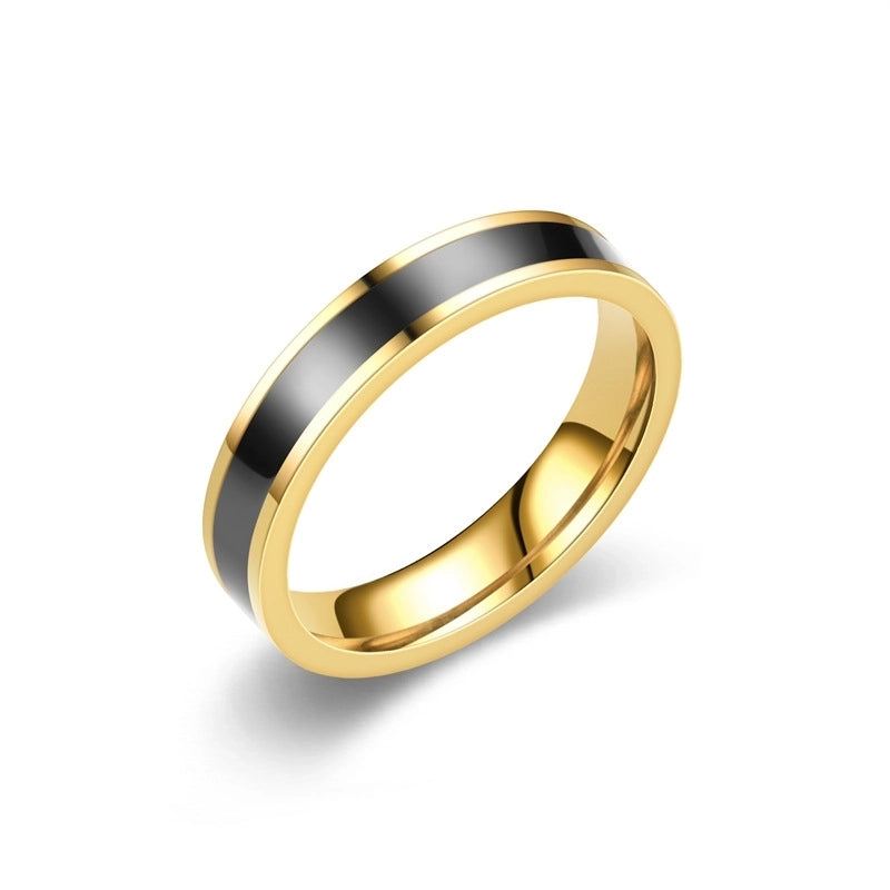 Modern Style Minimalist Circle Titanium Steel 18K Gold Plated Polishing Enamel Plating Rings