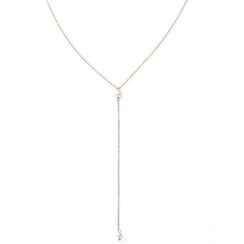 Stainless Steel 14K Gold Plated Fashion Pearl Solid Color Artificial Pearls Necklace