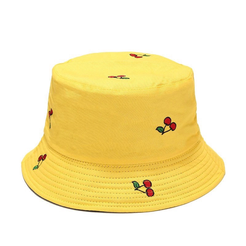 Women's IG Style Modern Style Cherry Solid Color Embroidery Wide Eaves Bucket Hat