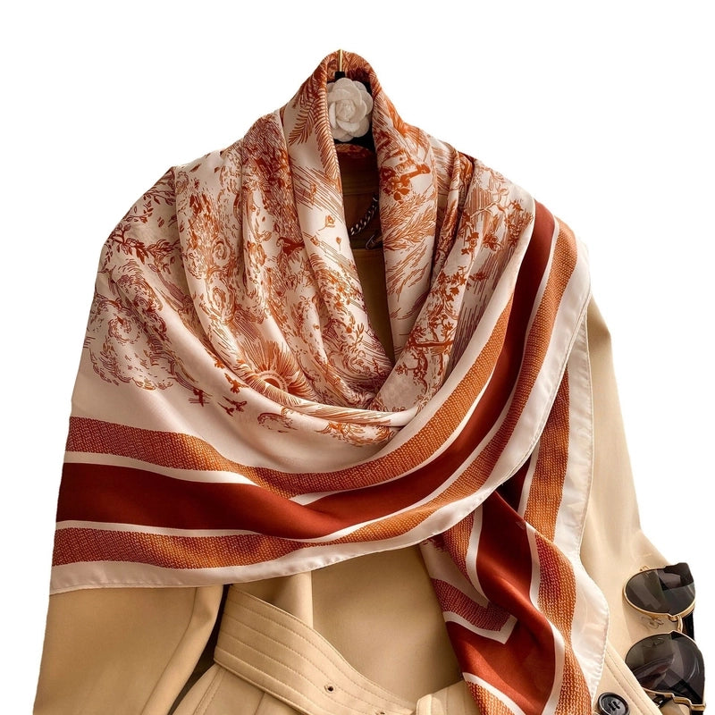 Women's Elegant Color Block Plant Satin Silk Scarf