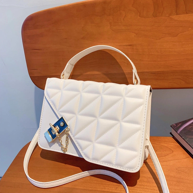 Women's Small Pu Leather Solid Color Basic Square Lock Clasp Handbag Crossbody Bag