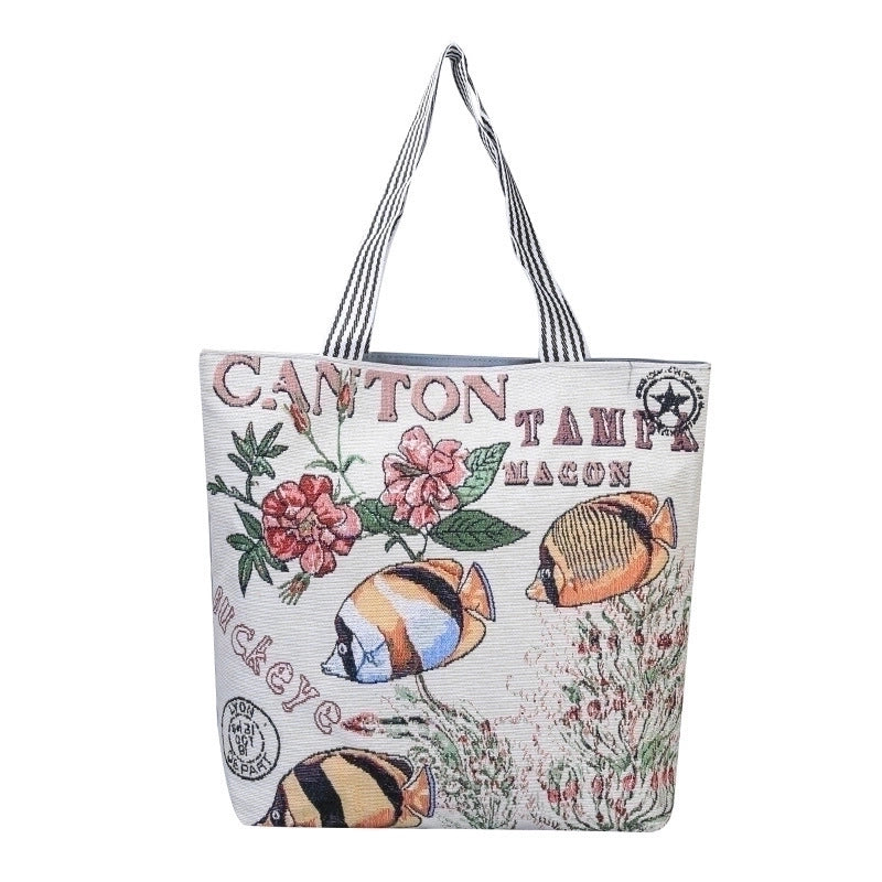 Women's Ethnic Style Letter Canvas Shopping Bags