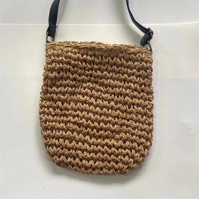 Women's Straw Solid Color Vintage Style Beach Square Hidden Buckle Handbag