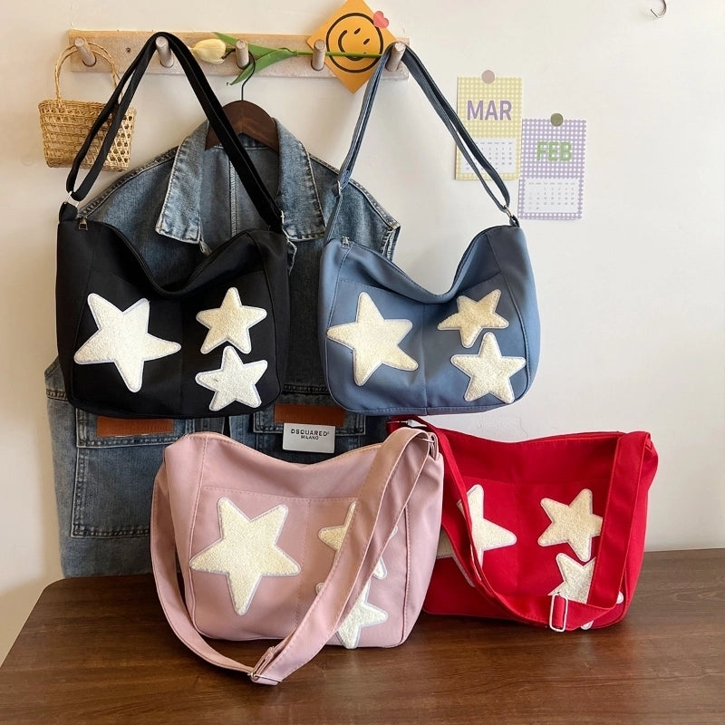 Large Capacity Crossbody Canvas Bag Japanese Style Korean Style Fashionable Pentagonal Star Shoulder Bag New Fashionable Cloth Bag