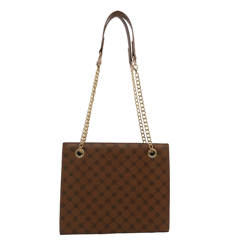Women's Large Pu Leather Solid Color Argyle Vintage Style Classic Style Square Zipper Tote Bag