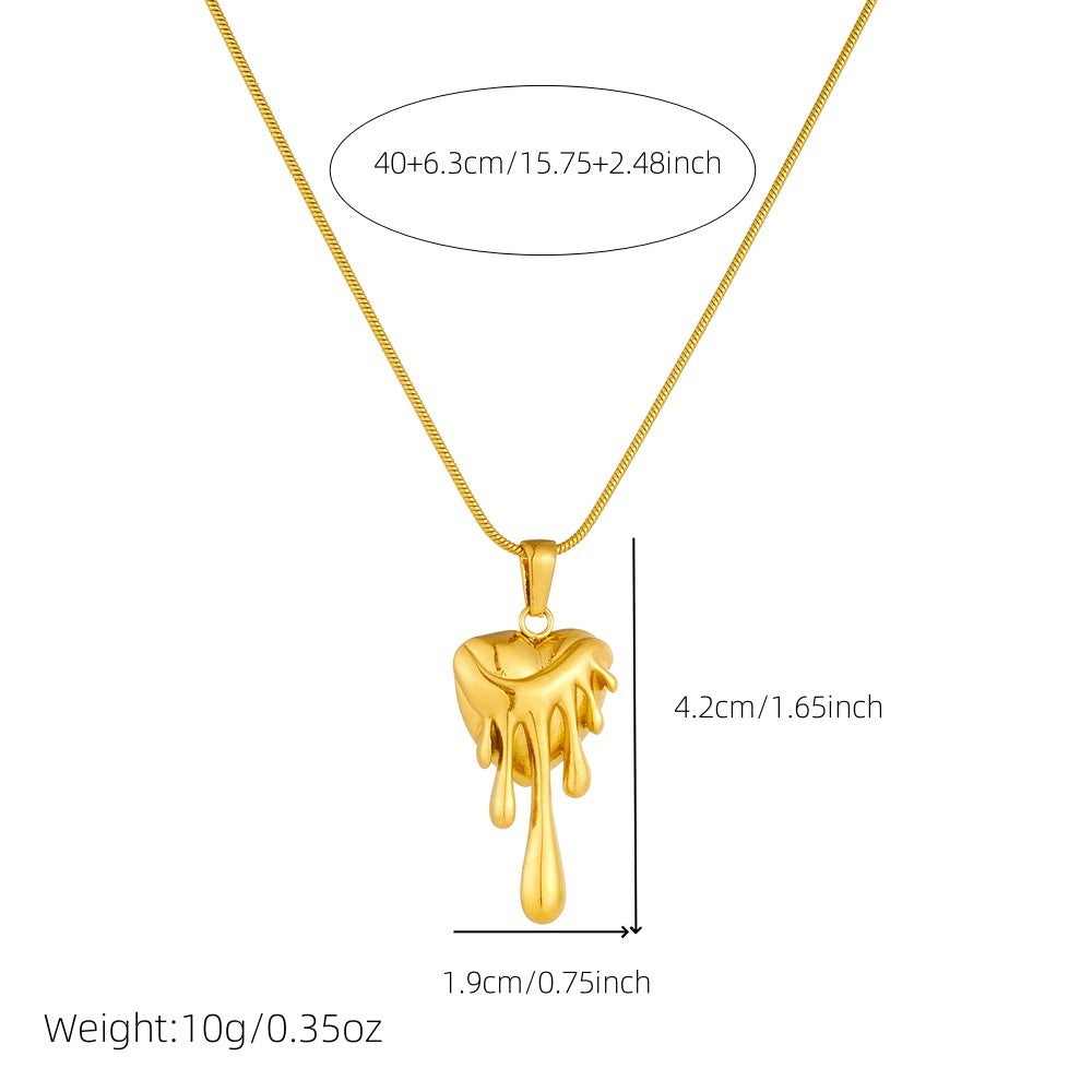 Fashion Retro Gold-Plated Irregular Lava Love Geometric Pendant Snake Bone Chain Stainless Steel Necklace