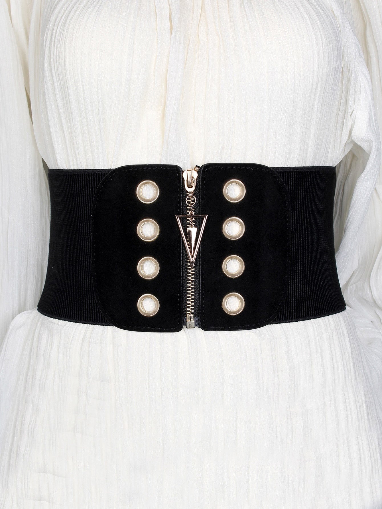 Parien Eyelet Decor Zip Front Belt