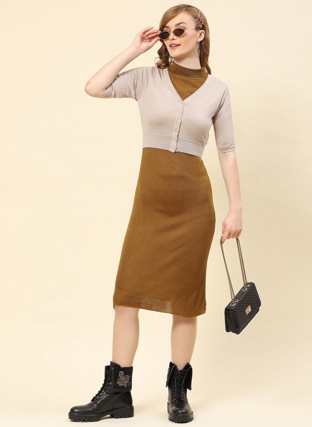 Women Beige Solid Pure wool Blouse