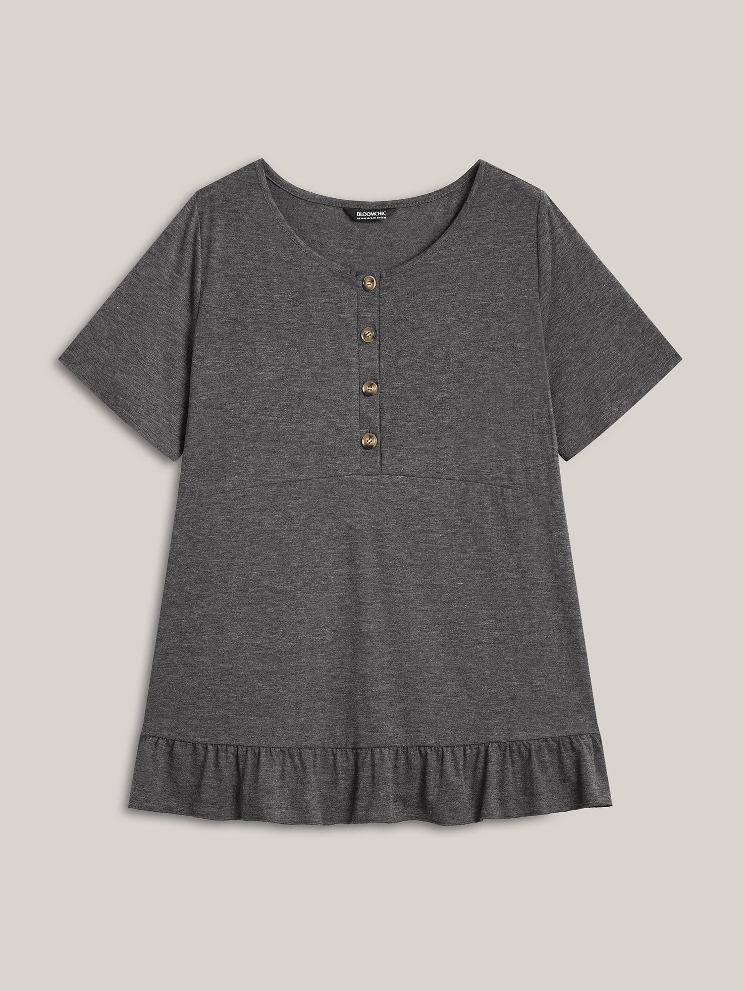 Button Detail Ruffled Hem Babydoll T-Shirt