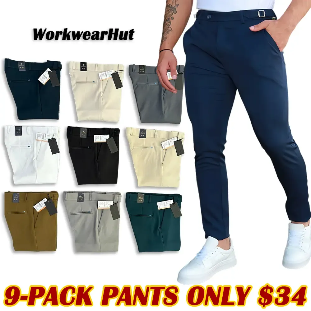 🔥9-PACK ONLY $34⚡Men's Stretch Gurkha Pants Slim Fit Dress Pants