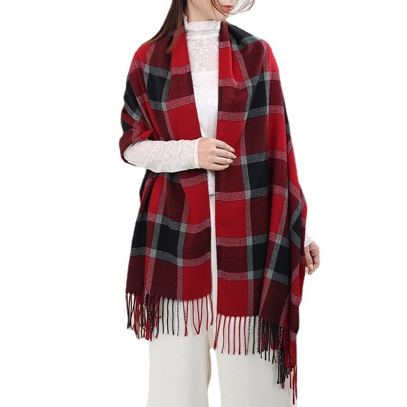 New Cashmere Scarf Women's Double Plaid Shawl Autumn And Winter Warm Tassel Long Couple Scarf