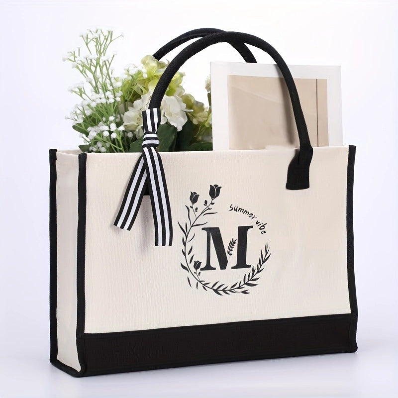 Women's Elegant Letter Flower Canvas Shopping Bags