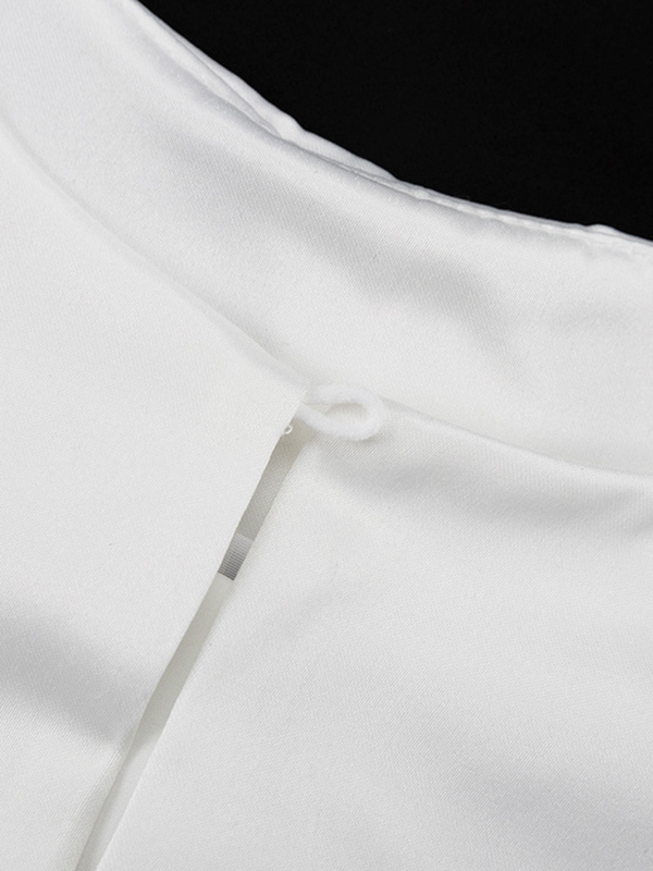 Loose Puff Sleeves Hollow Solid Color Split-Joint Round-Neck Blouses