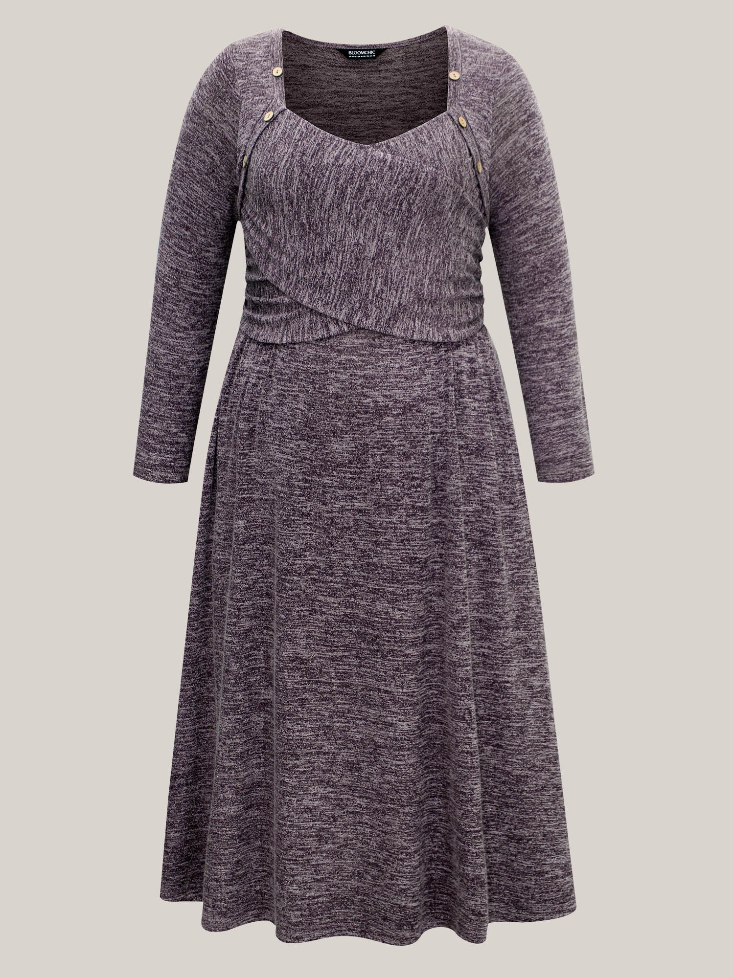 Heart Neckline Button Detailing Crossover Fit Dress