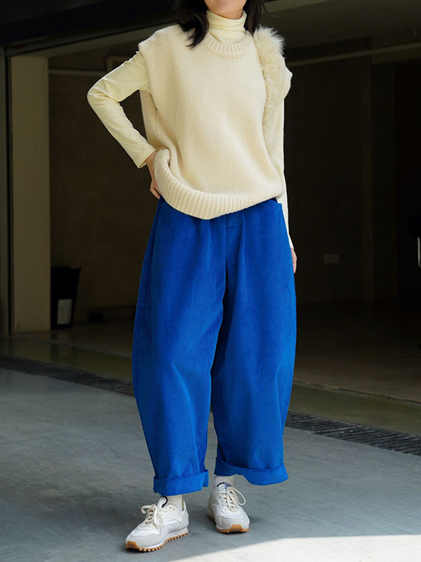 Vintage Corduroy Wide Leg Loose Solid Color Pants