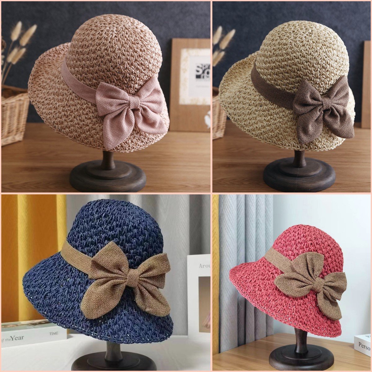 Elegante Sombrero De Paja De Crochet Con Detalle De Volantes