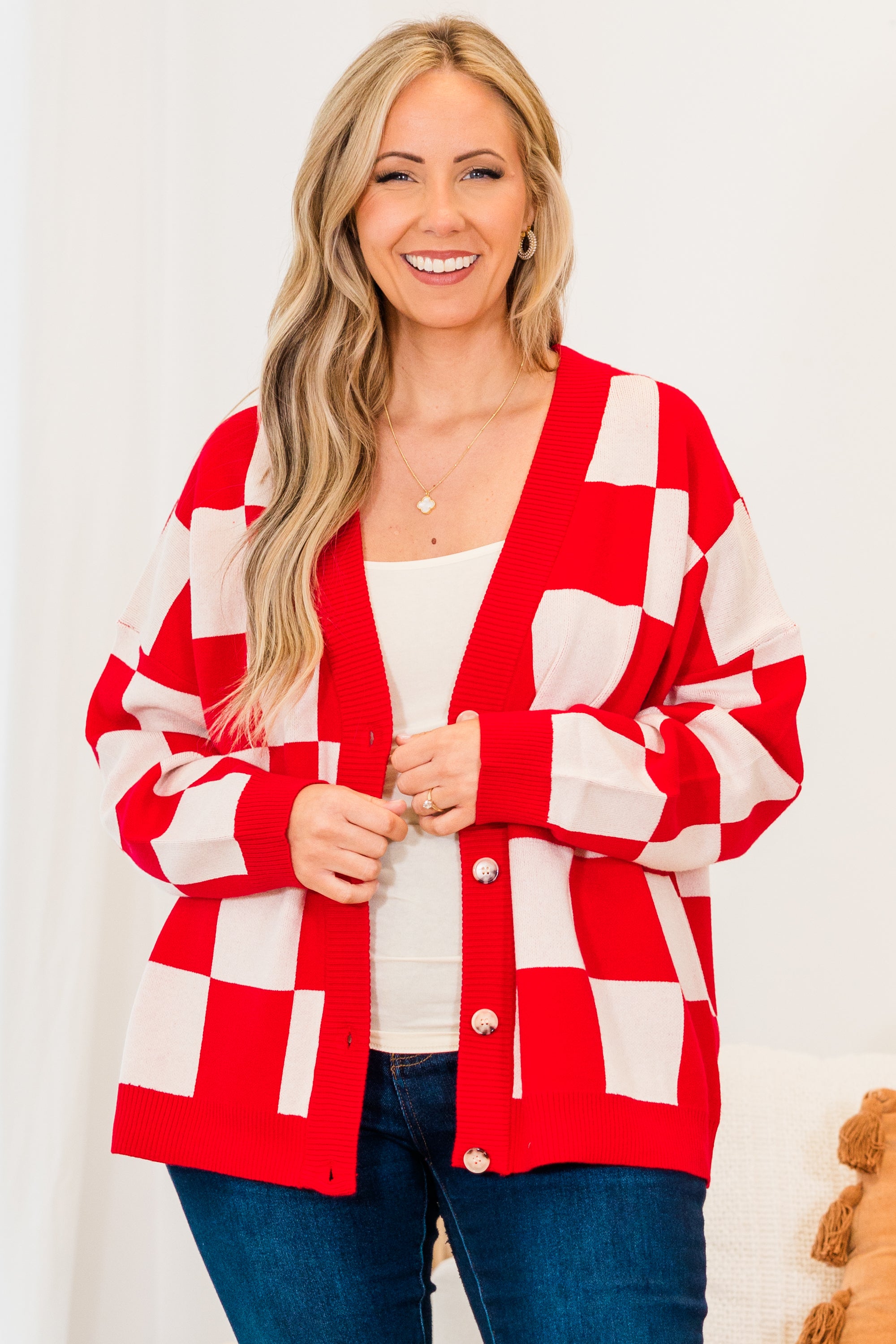 Checkmate Babe Cardigan. Red