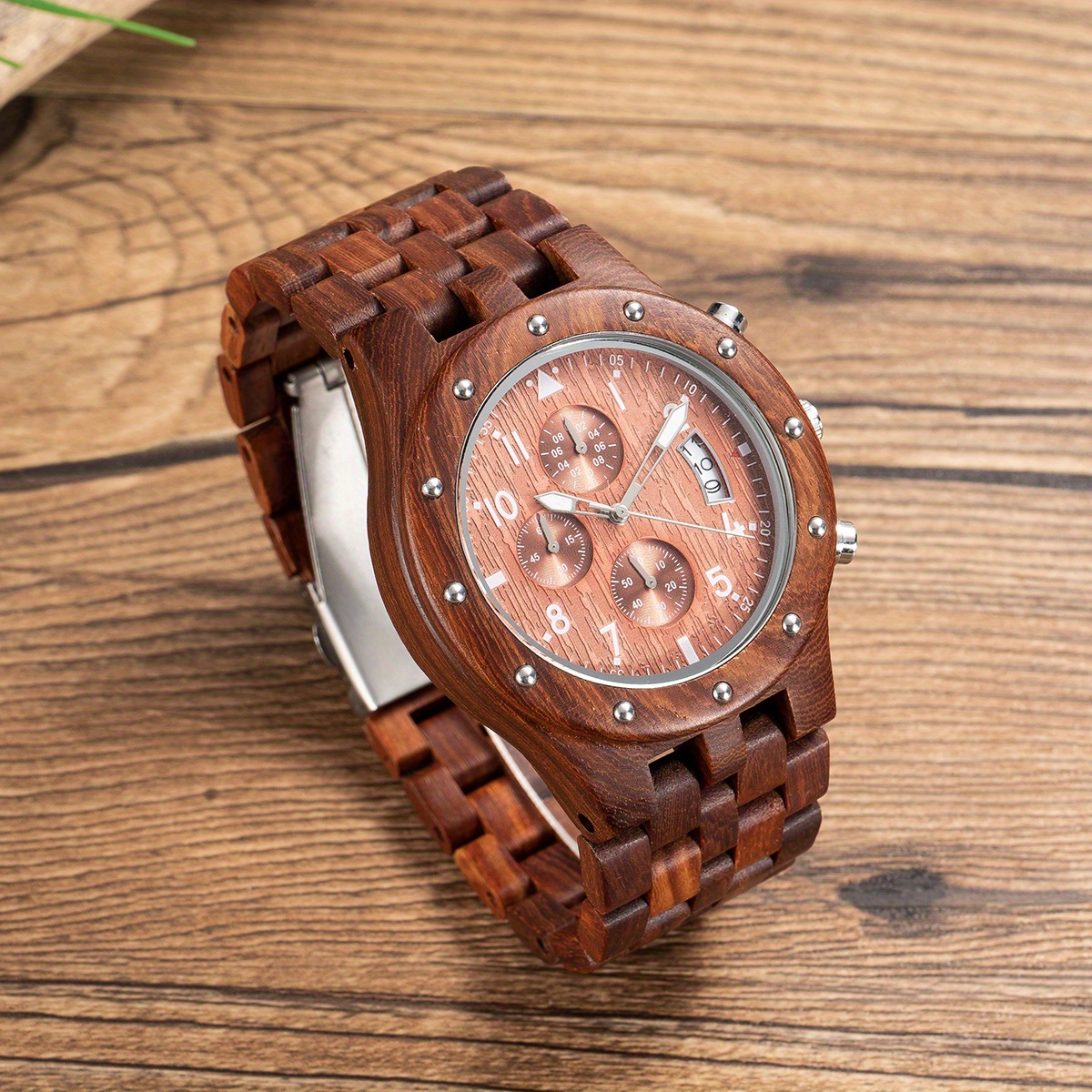 Natural Red Sandalwood Multifunctional Men's Quartz Wooden Watch