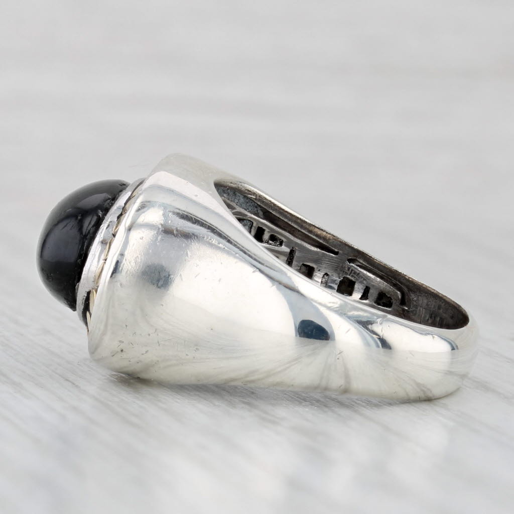 Effy Black Glass Cabochon Ring Sterling Silver 10k Gold Size 7