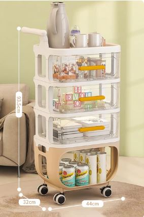 4 Layer Cart Bedside Mobile Snack Storage Rack. Waterproof Freestanding Storage Cabinet