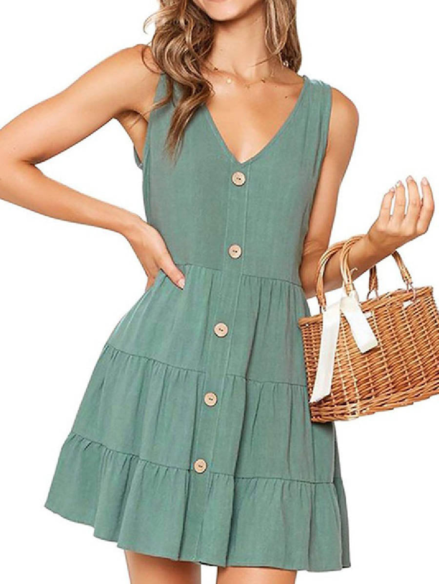 Pleated Design Mini A Line Dress
