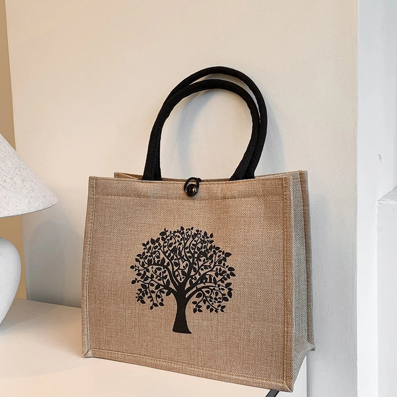 Women's Large Cotton And Linen Letter Butterfly Elegant Streetwear Square Lock Clasp Handbag