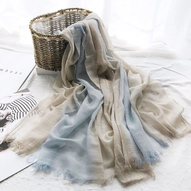 Unisex Sweet Color Block Polyester Long-staple Cotton Sewing Cotton Linen Scarves