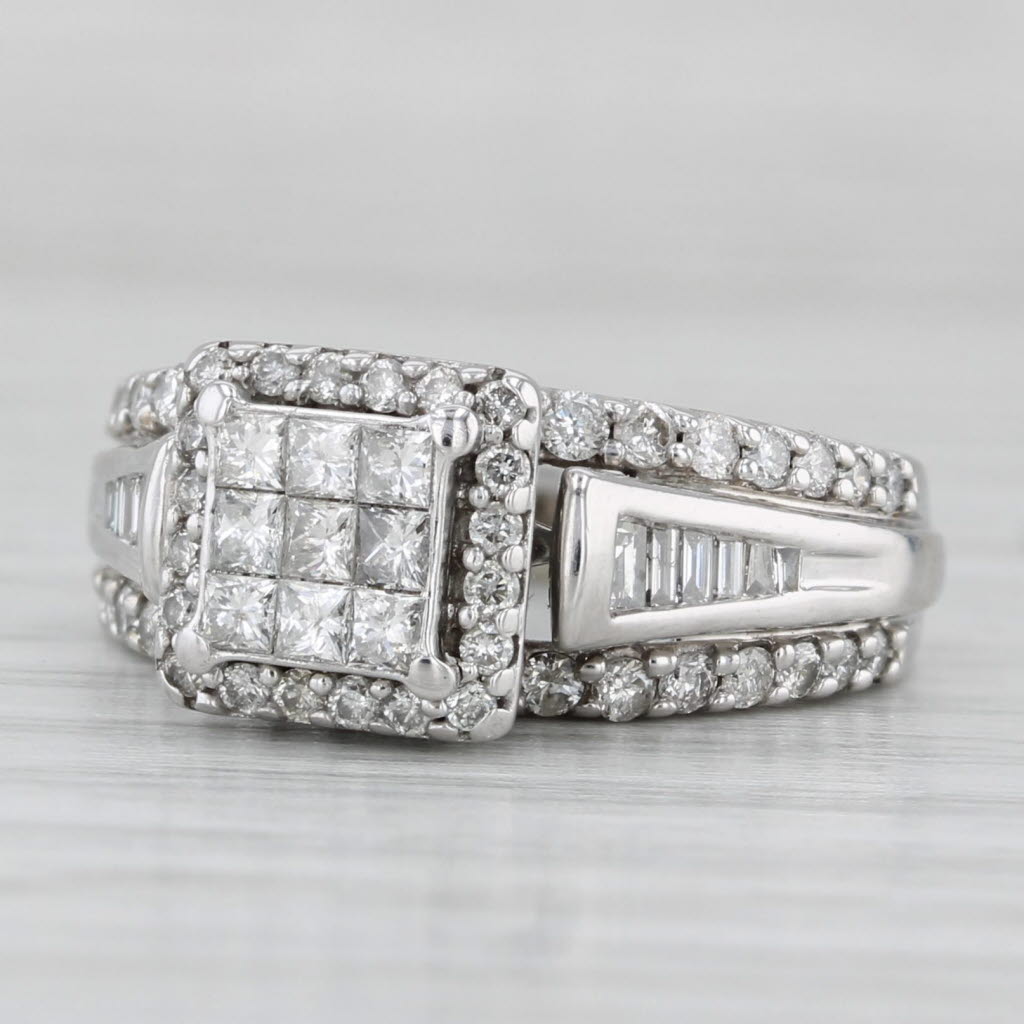 0.72ctw Diamond Halo Engagement Ring Soldered Bridal Set 10k White Gold Size 4.5