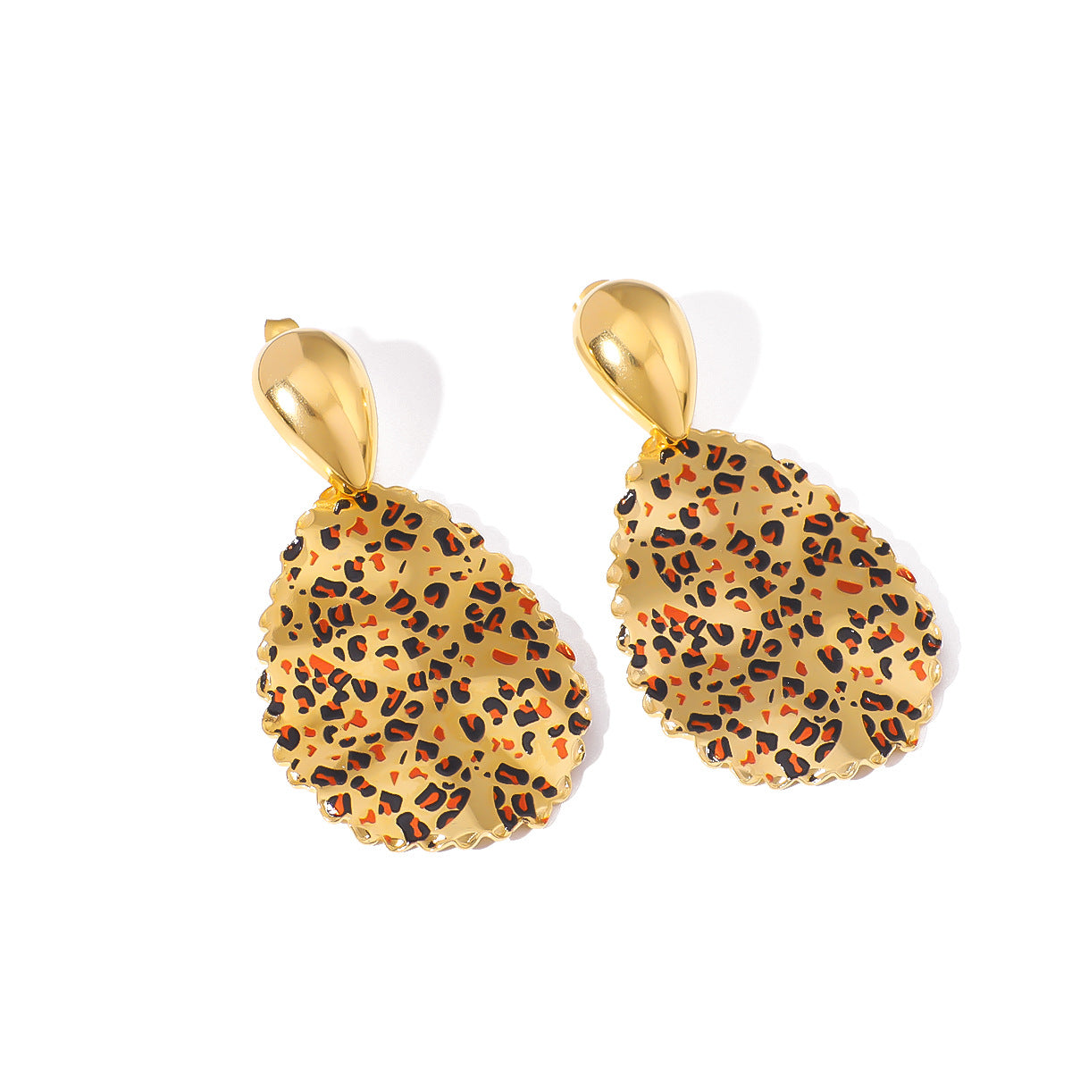 Ins Style Stainless Steel Texture Leopard Earrings Plated With 18K Gold And Diamond Retro Earrings Niche Female