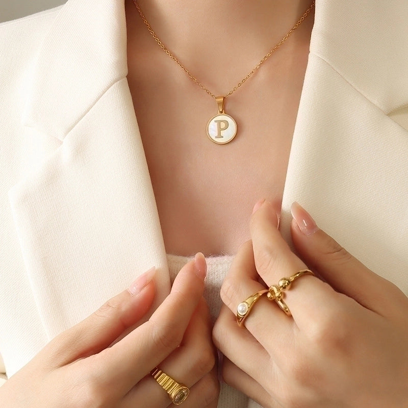 Fashion Letter 304 Stainless Steel Shell 18K Gold Plated Plating Pendant Necklace