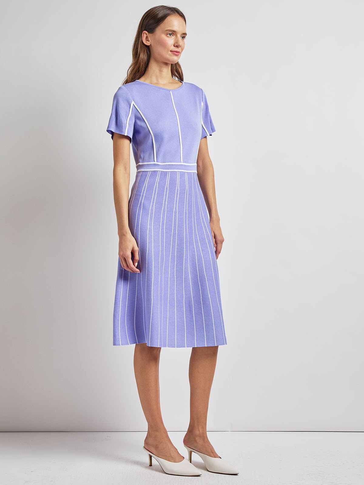 Contrast Stripe A-Line Soft Knit Dress - Modern Fit