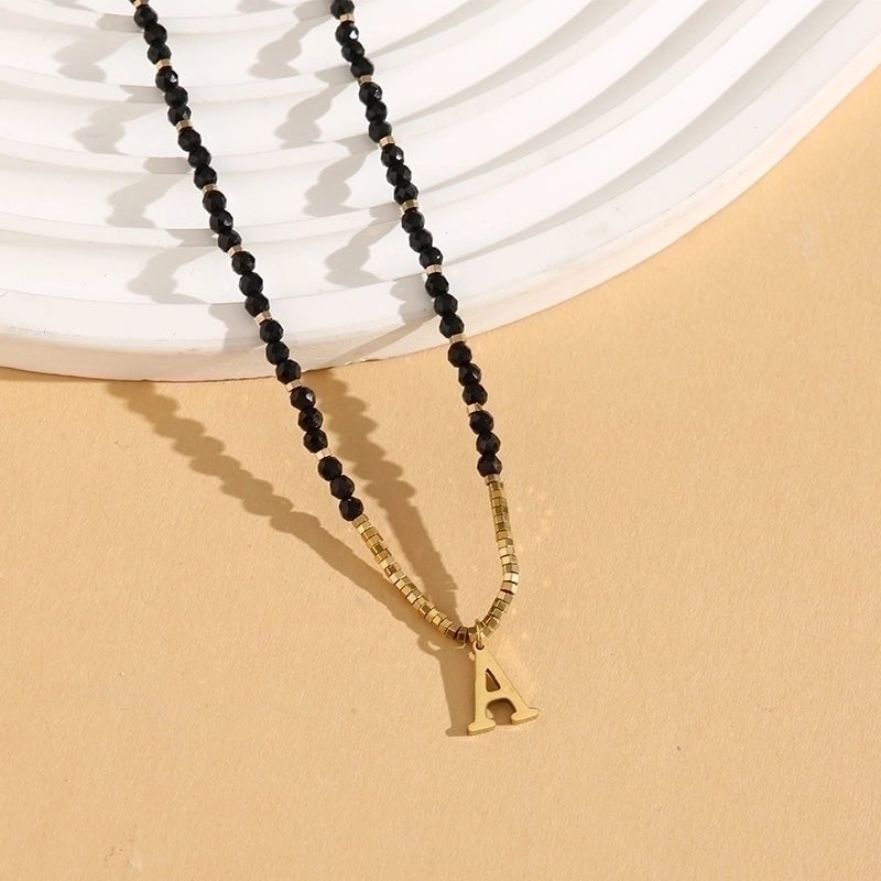 Casual Letter 304 Stainless Steel 18K Gold Plated Beaded Pendant Necklace