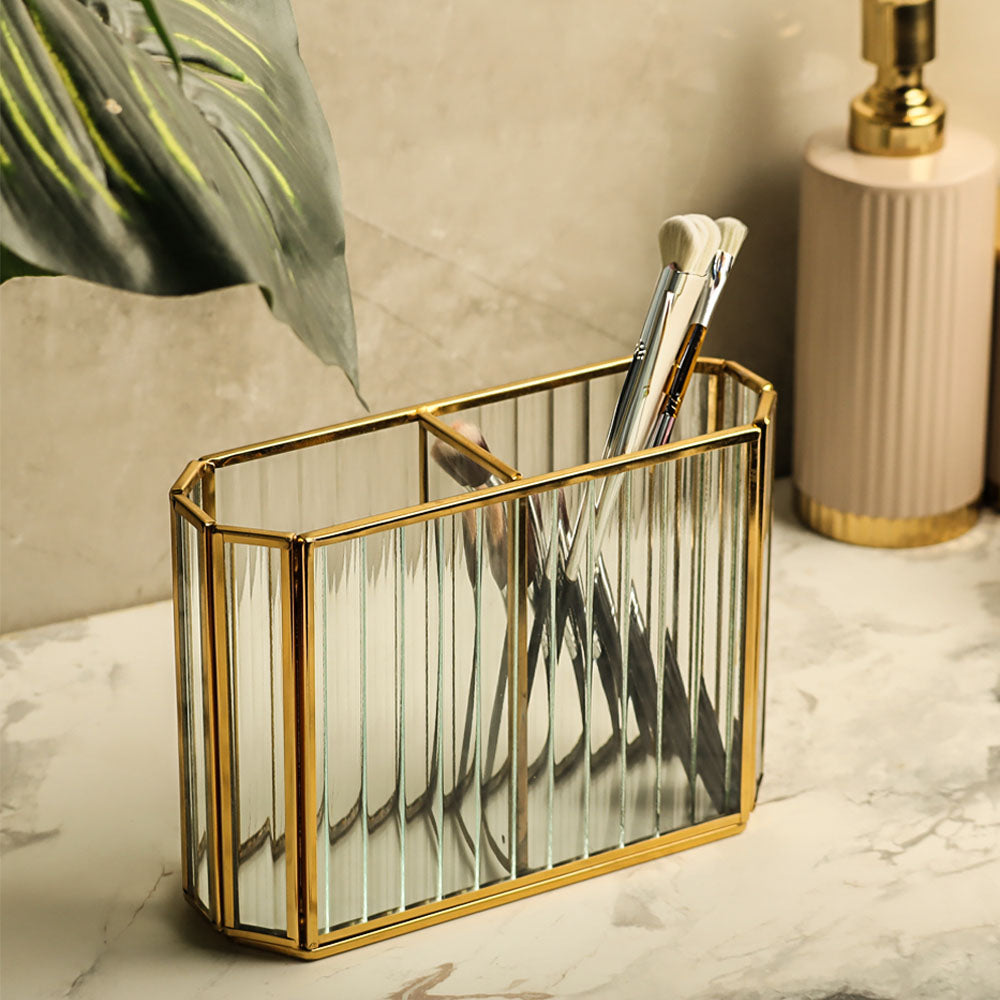 Fluted Glass Duo Organizer - Gold