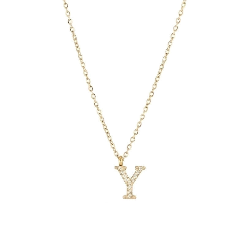 Minimalist Letter 304 Stainless Steel Zircon 16K Gold Plated White Gold Plated Plating Inlay Pendant Necklace