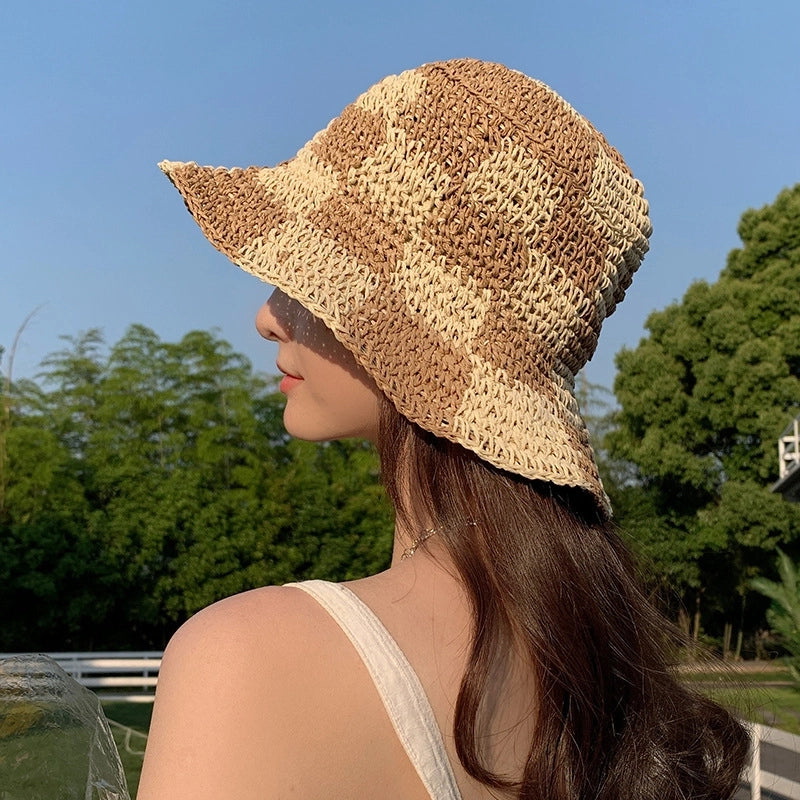 Women's Basic Lattice Braid Flat Eaves Straw Hat