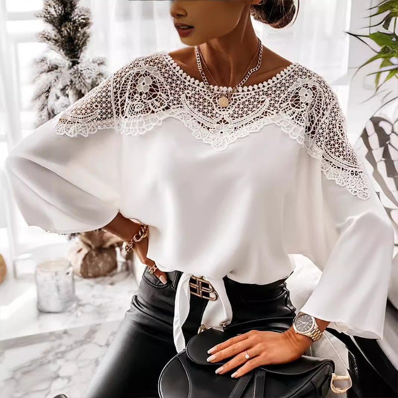 🔥Promotion - 49% discount🎉Women's Autumn 3/4 Sleeves Sexy Lace Sewn Elegant Vintage Style Blouse.