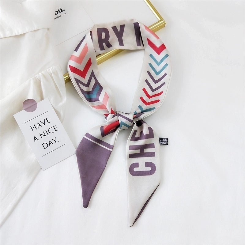 Fashion Streamer Printing Bow Silk Scarf