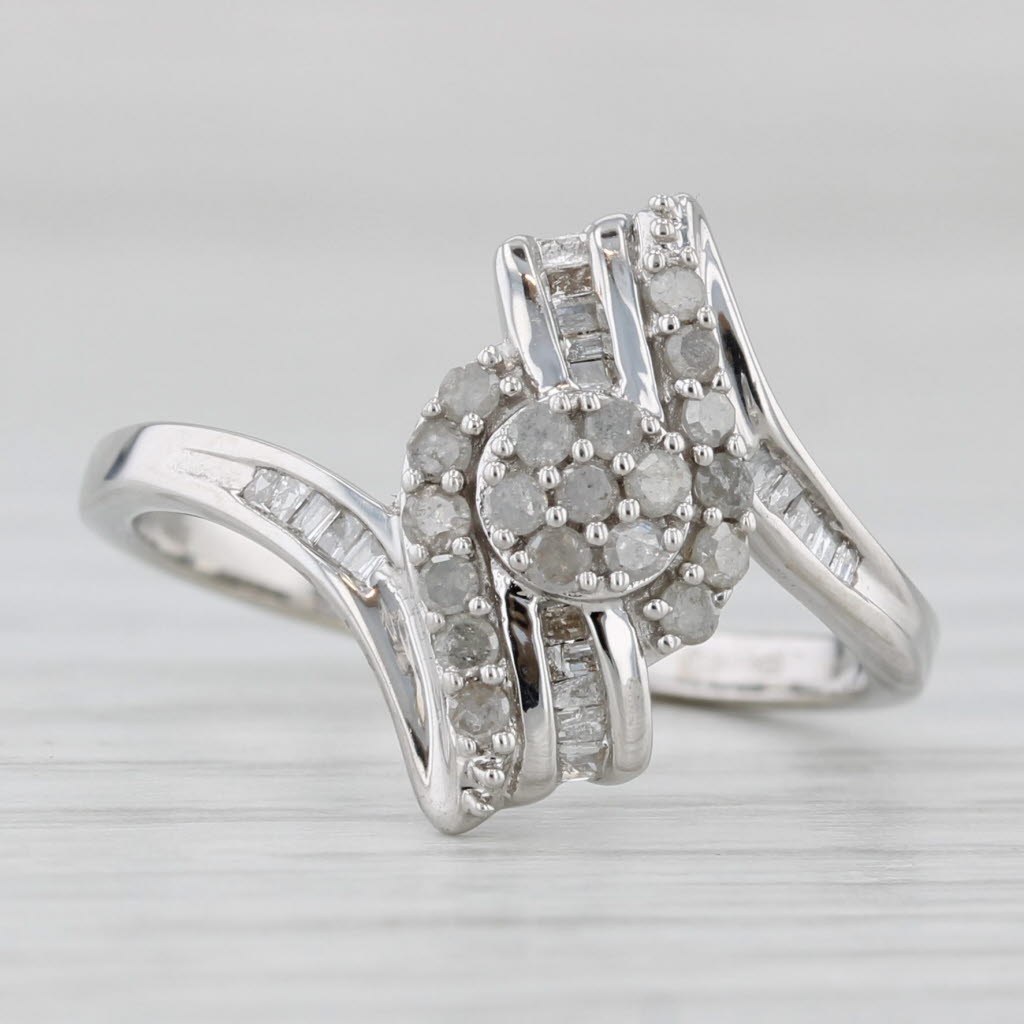 0.30ctw Diamond Cluster Bypass Ring 10k White Gold Size 6