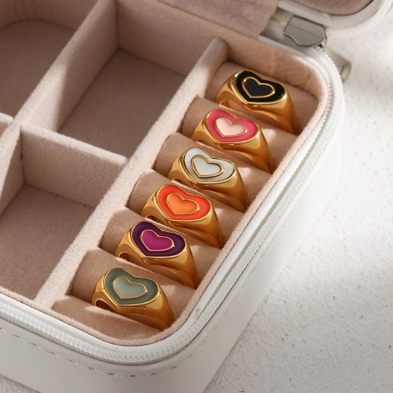 Fashion Heart Shape 304 Stainless Steel 18K Gold Plated Plating Rings