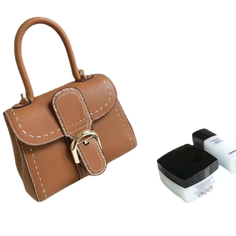 New Horseshoe Buckle Handbag Top Layer Litchi Grain Cowhide Fashionable One-Shoulder Portable Crossbody Casual Saddle Bag